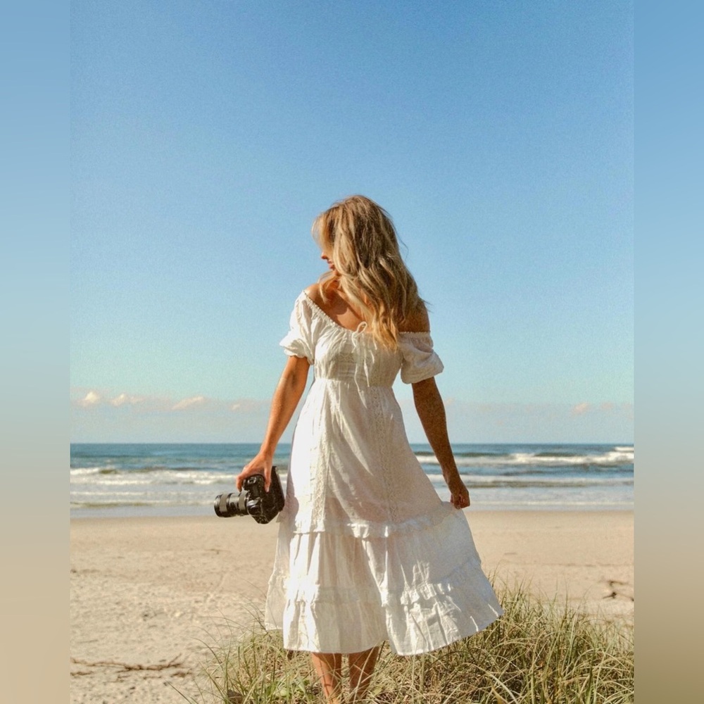 Arnhem White Off-Shoulder Ruffled Midi Sundress